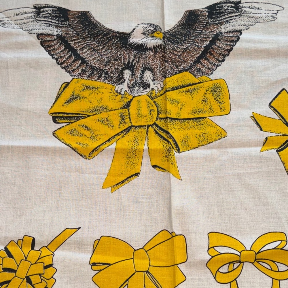 Vintage Bald Eagle Yellow Ribbon Cotton Fabric Craft Piece Americana Patriotic